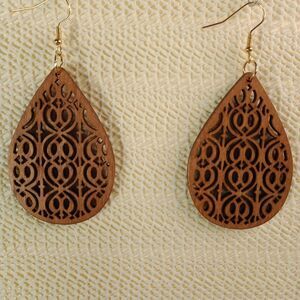 BOHO BROWN WOODEN Bohemian Teardrop Laser Cut 3.25" Earrings